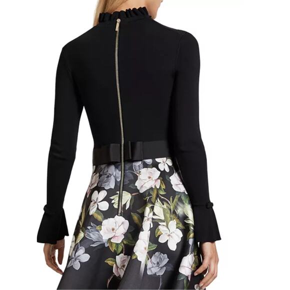Ted Baker Nerida Floral Print Fit and Flare Contrats Dress Size S Long Sleeves - Picture 5 of 15